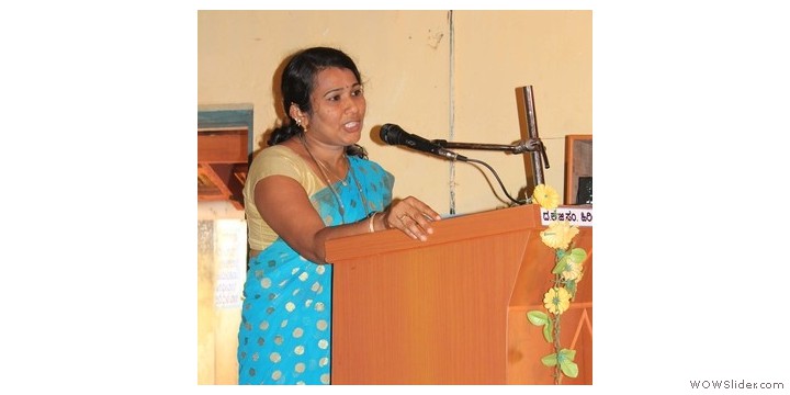 Mrs. Usha Anchan, local Taluk Panchayat head, giving a talk Mrs. Usha Anchan, local Taluk Panchayat head, giving a talk